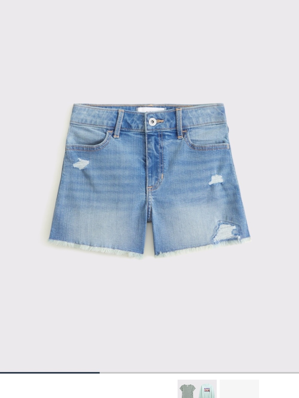 abercrombie kids light blue distressed denim shorts